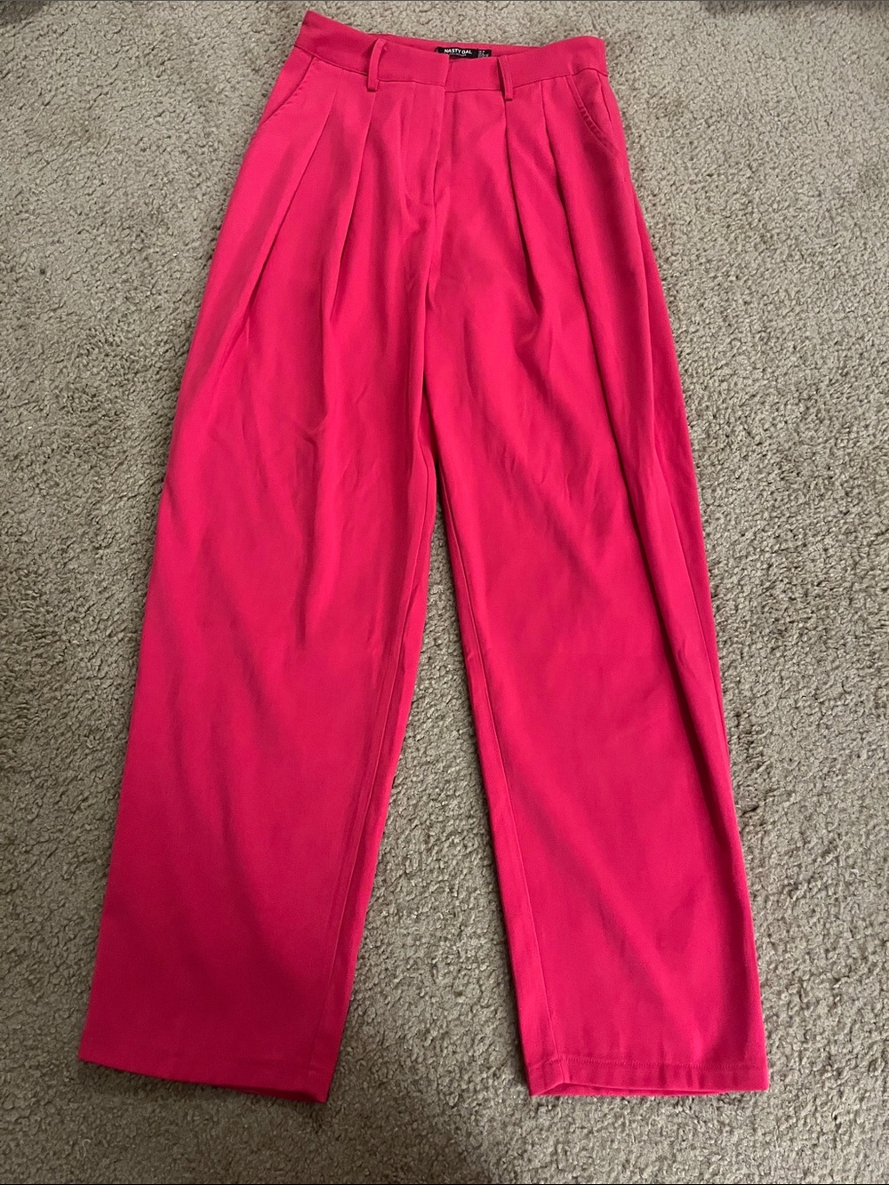 Nasty Gal Hot Pink High-Waist Wide Leg Trousers